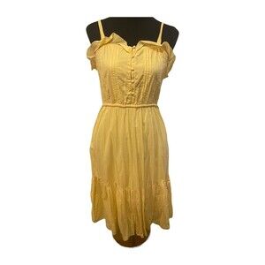 Lucky Brand Size S Yellow Cottage Core Boho Tassels Midi Dress